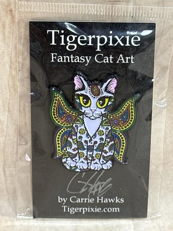 Tigerpixie Fantasy Cat Art Pin Signed Carrie