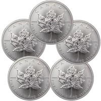(5) Canadian Silver Maple Leafs .999 Pure