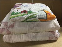 HAND SEWN QUILTS: PAIR OF TWIN QUILTS & BABY
