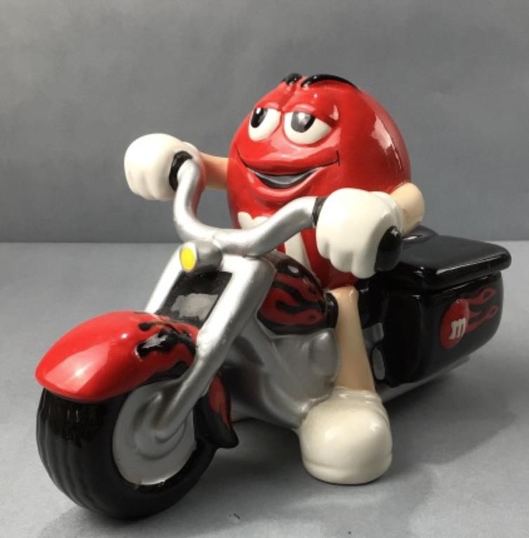 M&M On Motorcycle Ceramic Candy Dish With Lid