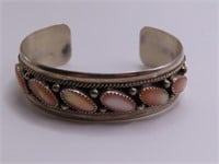 Sterling Pawn JS marked 6" Cuff Bracelet PinkStone