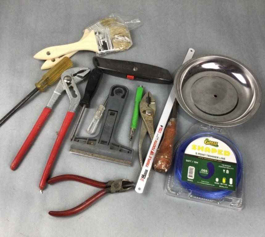 Tools, weed eater string, magnetic parts tray