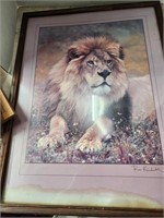 Framed Lion Print(lower water damage)