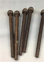 5 wooden yarn spindles