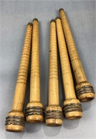 5 wooden yarn spindles