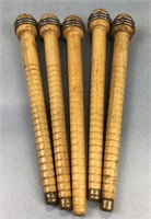 5 wooden yarn spindles