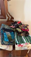 Shoebox of silk and cotton rayon scarves