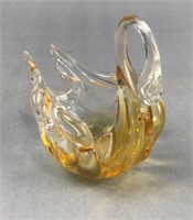 Amber clear glass swan spoon rest or storage bowl