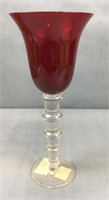 Ruby red glass pedestal candle holder