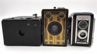 3 Vintage Cameras: Ansco Box Camera Over 100 Yrs
