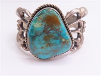 Pawn Silver NAVAJO Signed WBH Turquoise Bracelet $