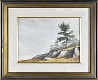 PAUL ANDRE TREE ROCKY CLIFF WATERCOLOUR SIGNED