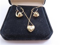 3pc 14kt Ylw Gold HEART Necklace Earring SET 2.8g