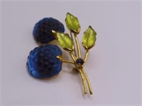 antique AUSTRIA 2.5" Glass Purple Flower Pin