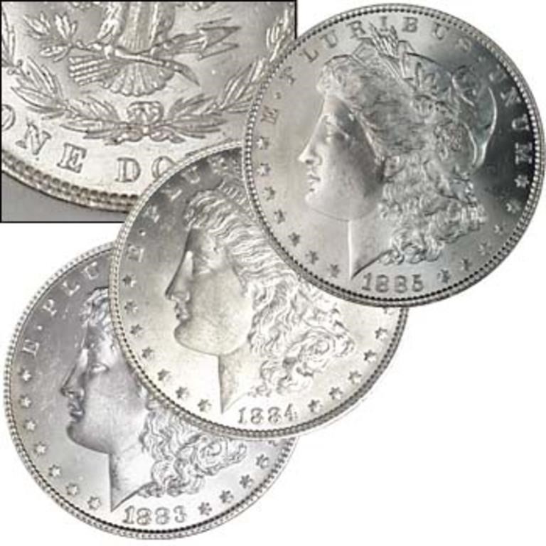 1883,1884 & 1885 Morgan Silver Dollar Trio