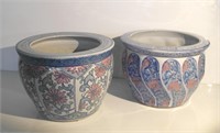 2 ASIAN-INSPIRED PORCELAIN FLOWER POTS