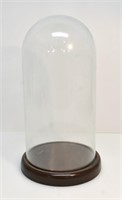 VINTAGE GLASS DISPLAY DOME WITH WOOD BASE 11.5" H