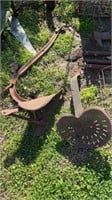 Lynchburg no. 9  plow, tractor seat,  well pulley