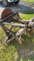 Sawmill on cart with iron wheels, fragile