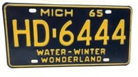 Michigan 1965 License Plate Blue / Yellow