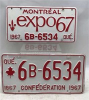 (2) 1967 Canadian License Plates - Montreal Expo