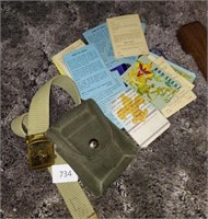 VINTAGE BOY SCOUT POUCH BELT AND PAPERS