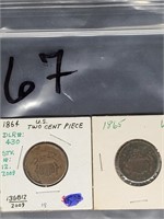 1864 & 1865 UNITED STATES 2 CENT PIECES