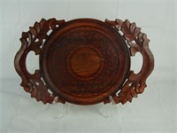 Vtg Hand Carved Solid Wood Tray
