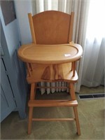 WOODEN HIGH CHAIR AND CAST FLORAL
