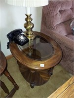 GLASS AND WOOD END TABLE