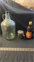1 gallon glass jar, metal creamer and Mrs.