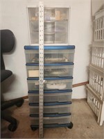Rolling storage cart & box w/ sewing contents