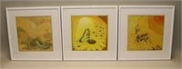 (3) 1974 Peter Parnall Prints Bee Butterfly & Frog