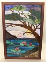 Contemporary Stained Glass Panel Moon Over Lotus