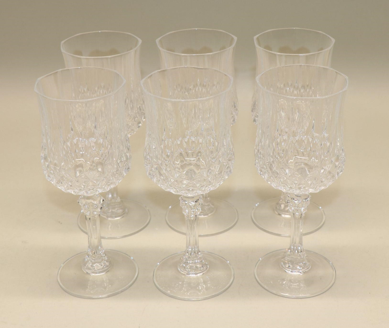 (6) Cristal d'Arques Longchamp Wine Glasses