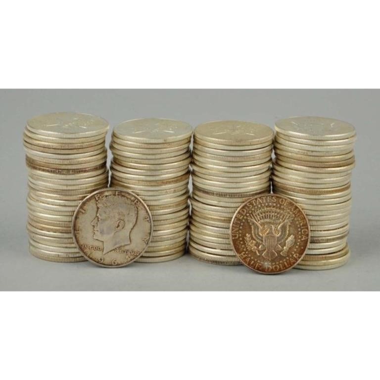 (100) Kennedy Half Dollars 1964 - 90% Silver