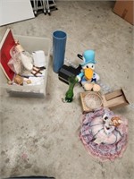 Vintage box lot - shells, Polaroid, porcelain