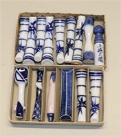 (15) Japan Blue & White China Knife Rests Bamboo