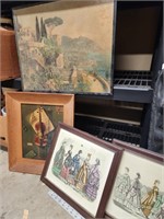 Vintage picture lot - violin, Godey's Fashions