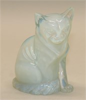 Sabino Style White Opalescent Seated Cat Figurine