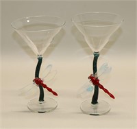(2) 2007 Miton Townsend Red Dragonfly Martini Stem