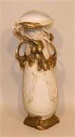 Royal Dux Art Nouveau Pottery Vase w/ Gold Grapes