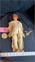 Brave Eagle porcelain Indian doll and wooden