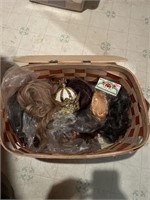 Basket lot of doll wigs and crown