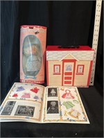 Paper doll book, suitcase doll house and doll