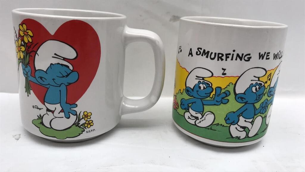 2 Vintage Smurfs Ceramic Coffee Mugs