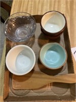 Paddle, small glass bowl, and small cups