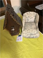 Wooden birdhouse, please child upholstered chair
