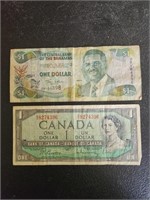Canadian & Bahama 1 dollar bills