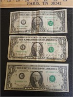 3 U.S. 1 Dollar Bills